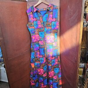 Vtg Psychedelic Bright Maxi Sleeveless Dress